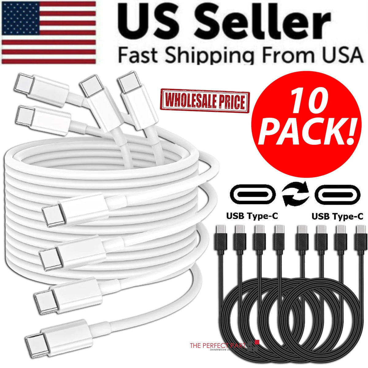 10 PACK For Samsung USB - C to USB - C Fast Charge Cable Charging Cord Type Charger - Rieworkes