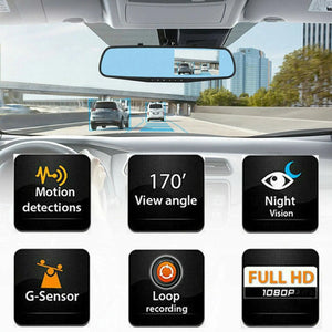1080P HD Rearview Mirror Car DVR Dual Dash Cam Camera Front Rear Video Recorder - Rieworkes