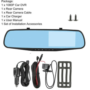 1080P HD Rearview Mirror Car DVR Dual Dash Cam Camera Front Rear Video Recorder - Rieworkes