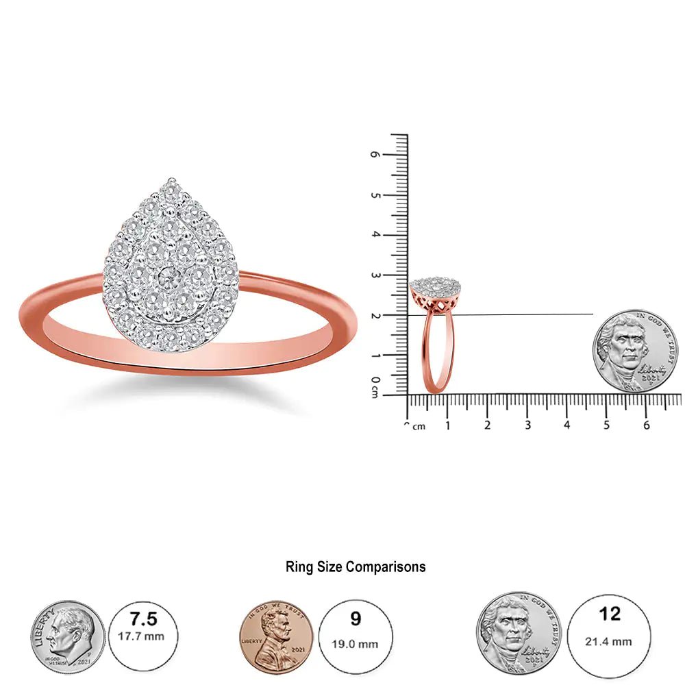 10K Rose Gold 3/8 Cttw Round - Cut Diamond Pear Promise Ring (I - J Color, I2 - I3 Clarity) - Rieworkes
