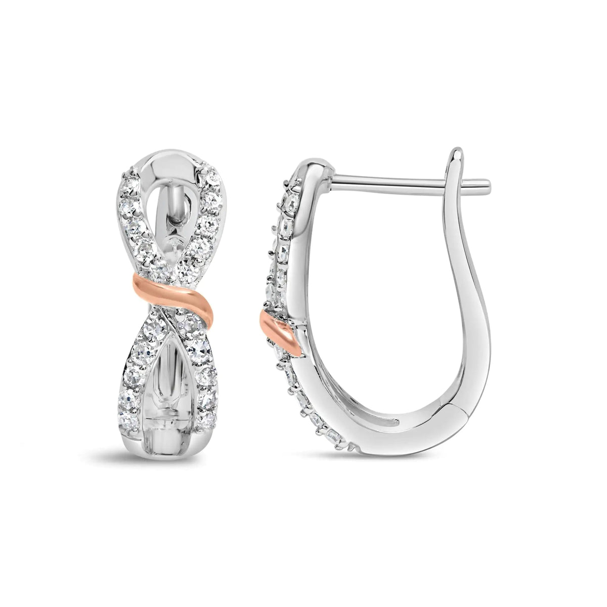 10K White and Rose Gold 1/3 Cttw Diamond Infinite and Ribbon Hoop Earrings (H - I Color, I1 - I2 Clarity) - Rieworkes