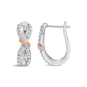 10K White and Rose Gold 1/3 Cttw Diamond Infinite and Ribbon Hoop Earrings (H - I Color, I1 - I2 Clarity) - Rieworkes