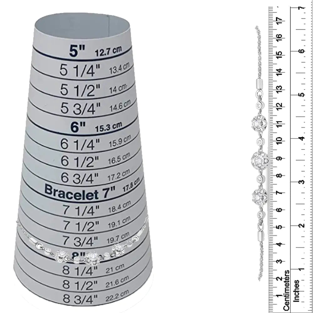 10K White Gold 0.41 Cttw Round Prong and Bezel Set Cluster Diamond Alternate Pattern Bolo Bracelet (I - J Color, I1 - I2 Clarity) - Adjustable 4&quot; to 10&quot; - Rieworkes