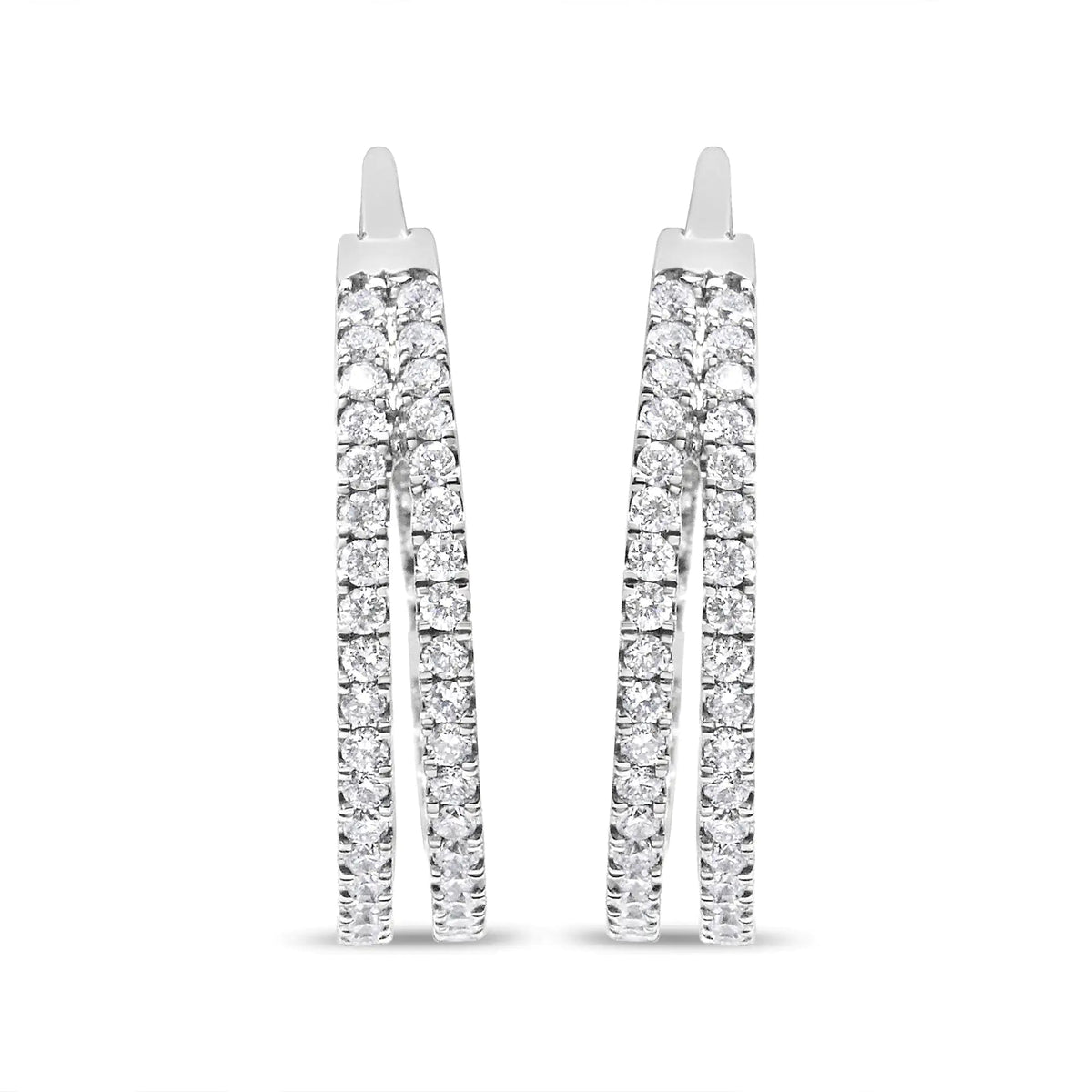 10K White Gold 1 1/2 Cttw Lab Grown Diamond Inside Out Double Row Split Criss Cross 3/4&quot; Inch Hoop Earrings (G - H Color, SI1 - SI2 Clarity) - Rieworkes