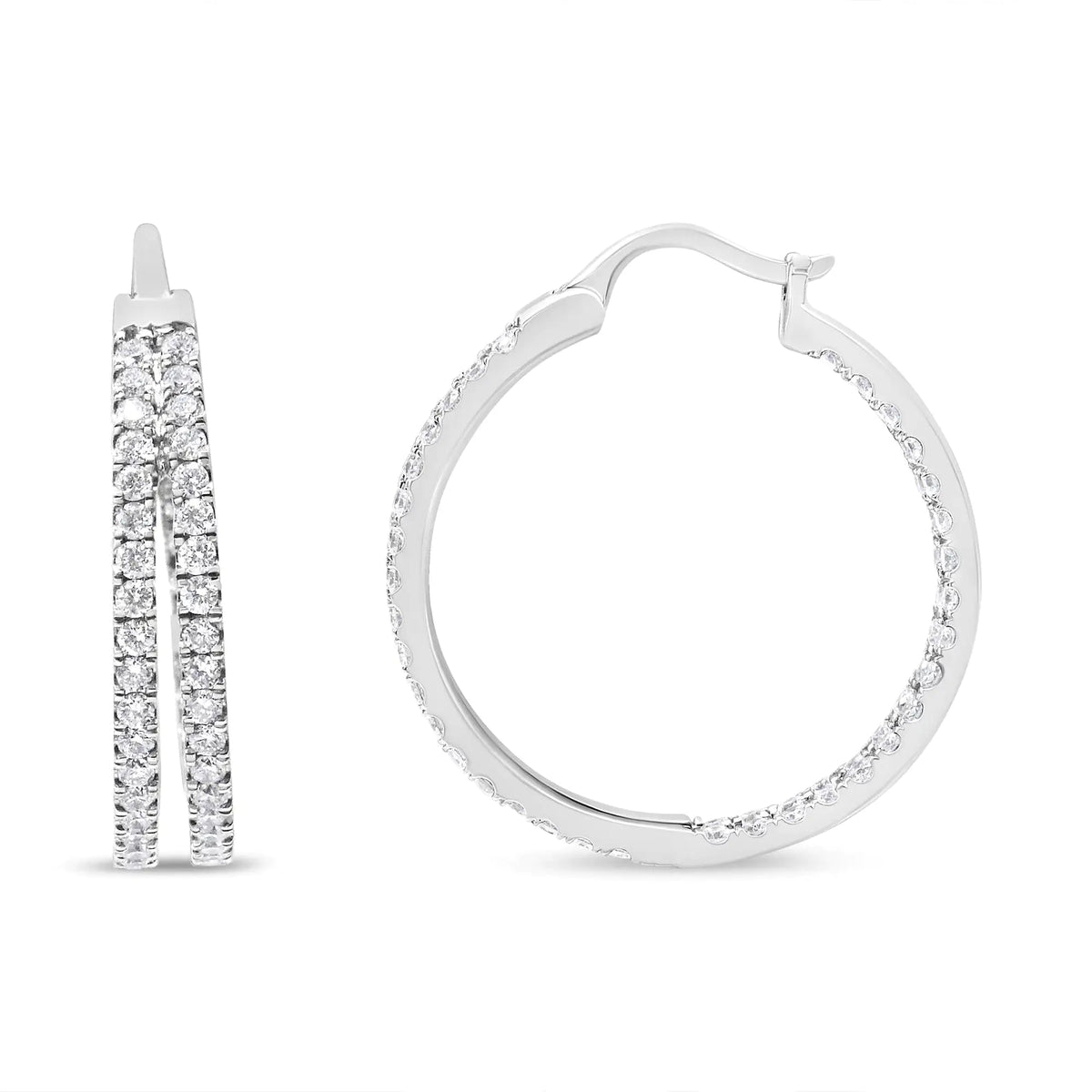 10K White Gold 1 1/2 Cttw Lab Grown Diamond Inside Out Double Row Split Criss Cross 3/4&quot; Inch Hoop Earrings (G - H Color, SI1 - SI2 Clarity) - Rieworkes