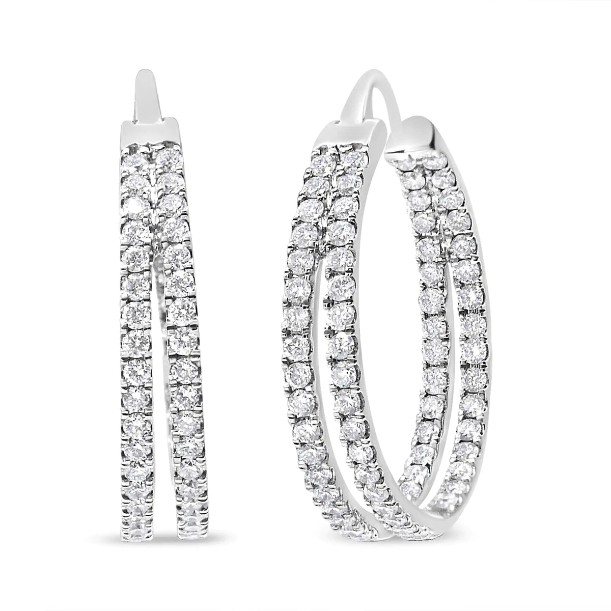 10K White Gold 1 1/2 Cttw Lab Grown Diamond Inside Out Double Row Split Criss Cross 3/4&quot; Inch Hoop Earrings (G - H Color, SI1 - SI2 Clarity) - Rieworkes