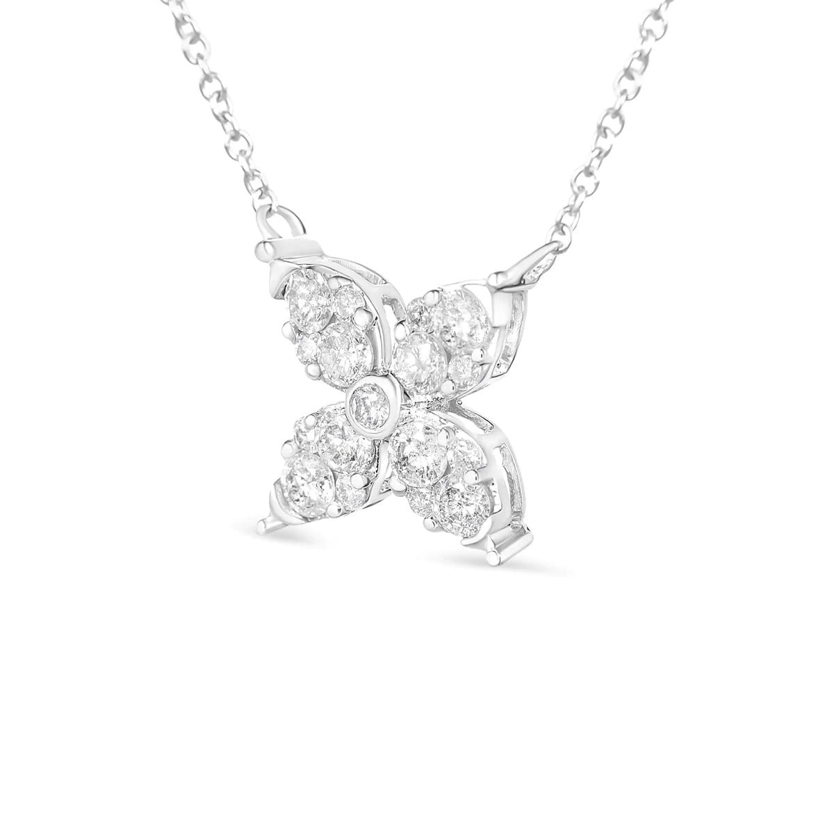 10K White Gold 1/2 Cttw Brilliant Round Diamond Marquise Shaped 4 Leaf Clover Adjustable 16 - 18&quot; Inch Pendant Necklace (I - J Color, I1 - I2 Clarity) - Rieworkes