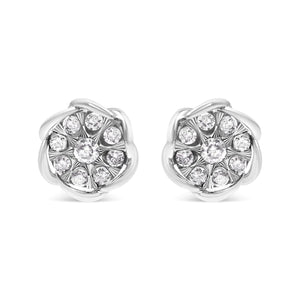 10K White Gold 1/2 Cttw Diamond Floral Cluster Swirl Stud Earrings (H - I Color, I1 - I2 Clarity) - Rieworkes