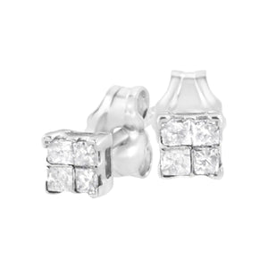 10K White Gold 1/2 Cttw Invisible Princess - cut Diamond 9 Stone Composite Stud Earrings (I - J Color, I3 Clarity) - Rieworkes