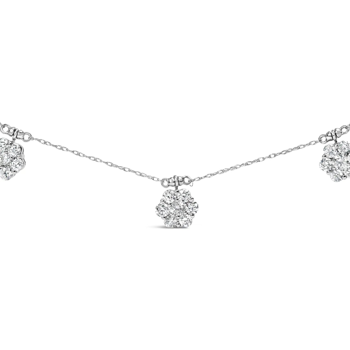 10K White Gold 3.0 Cttw Round - Cut Diamond 7 Stone Cluster Station Necklace (H - I Color, I1 - I2 Clarity) - 18&quot; - Rieworkes