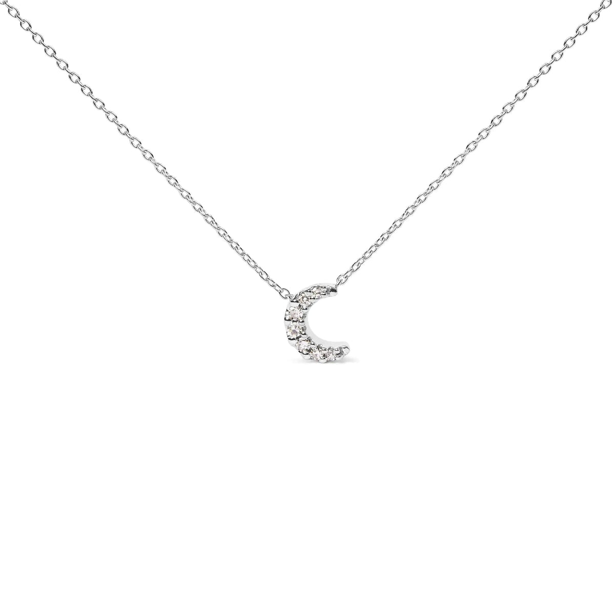 10K White Gold Diamond Accented Crescent Moon Shaped 18" Inch Pendant Necklace (H - I Color, I1 - I2 Clarity) - Rieworkes