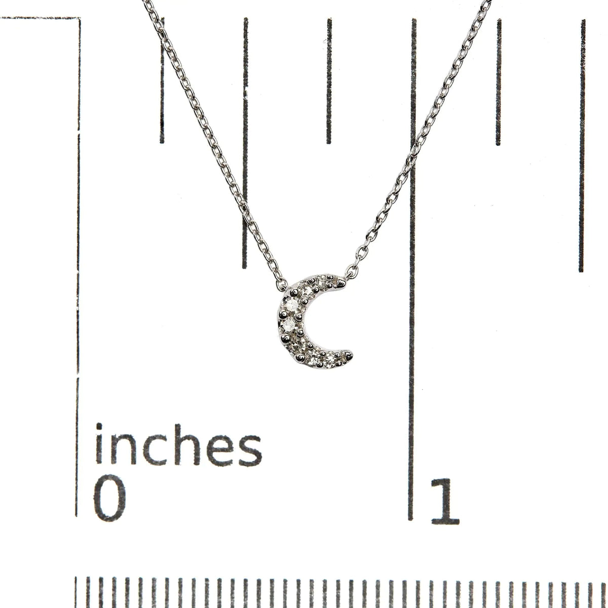10K White Gold Diamond Accented Crescent Moon Shaped 18" Inch Pendant Necklace (H - I Color, I1 - I2 Clarity) - Rieworkes