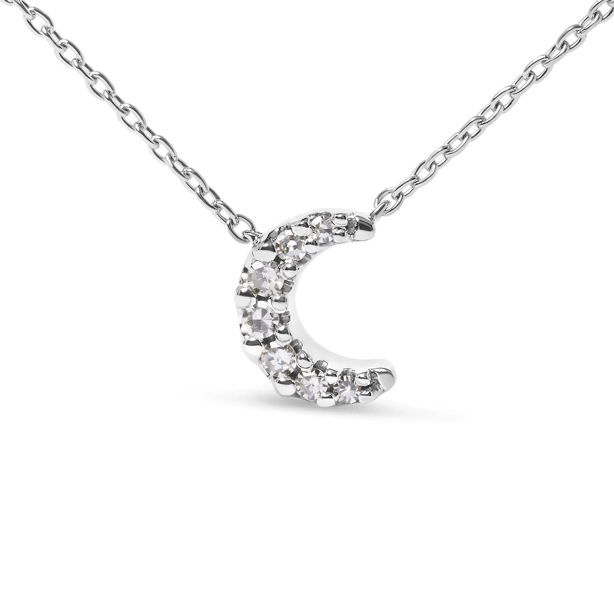 10K White Gold Diamond Accented Crescent Moon Shaped 18" Inch Pendant Necklace (H - I Color, I1 - I2 Clarity) - Rieworkes