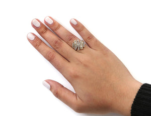 10K Yellow Gold 1.0 Cttw Round and Baguette Diamond Woven Bypass Ring (H - I,I1 - I2) - Rieworkes