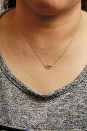 10K Yellow Gold 1/10 Cttw Diamond Leaf and Branch 18" Pendant Necklace (H - I Color, I1 - I2 Clarity) - Rieworkes