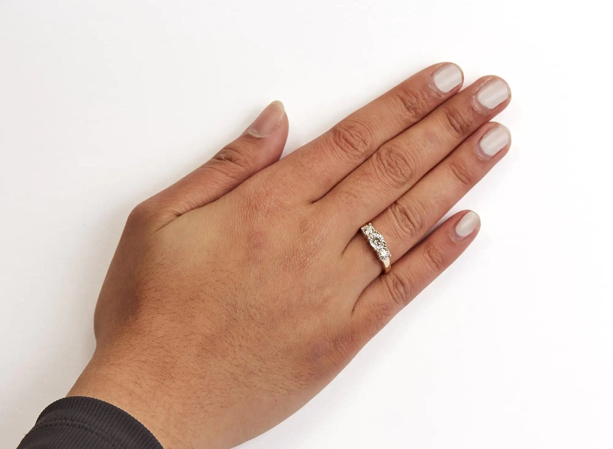 10K Yellow Gold 1/2 Cttw Miracle Set Round Diamond Three Stone Illusion Plate Ring (I - J Color, I2 - I3 Clarity) - Rieworkes