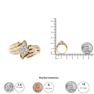 10K Yellow Gold 1/2 Cttw Round And Baguette - cut Diamond Cluster Head and Channel Set Shank Ring (H - I Color, I1 - I2 Clarity) - Rieworkes