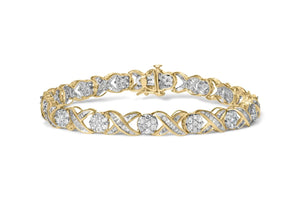 10K Yellow Gold 3.00 Cttw Round - Cut and Baguette - Cut Diamond 'XOXO' Floral Design 7.50" Bracelet (J - K Color, I1 - I2 Clarity) - Rieworkes