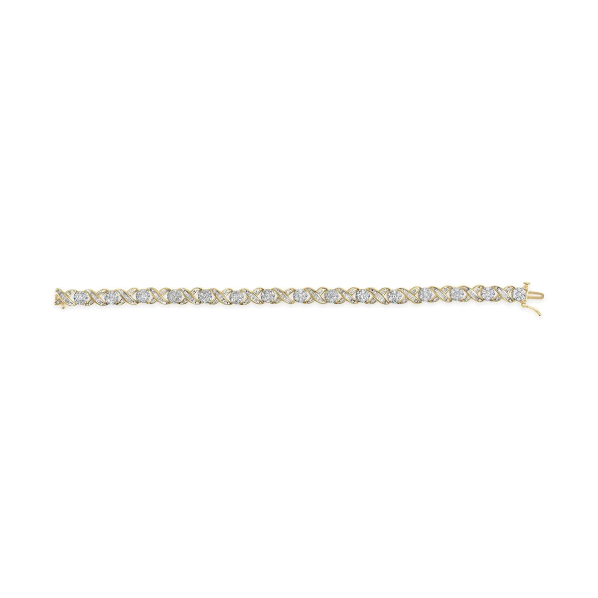 10K Yellow Gold 3.00 Cttw Round - Cut and Baguette - Cut Diamond 'XOXO' Floral Design 7.50" Bracelet (J - K Color, I1 - I2 Clarity) - Rieworkes