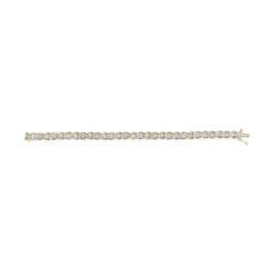 10K Yellow Gold 3.00 Cttw Round - Cut and Baguette - Cut Diamond 'XOXO' Floral Design 7.50" Bracelet (J - K Color, I1 - I2 Clarity) - Rieworkes
