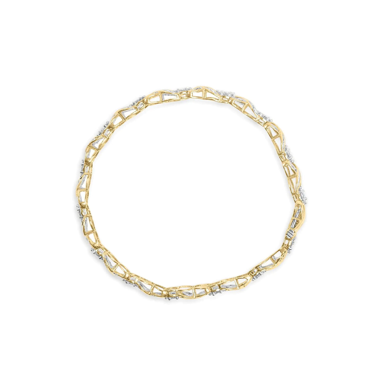 10K Yellow Gold 3.00 Cttw Round - Cut and Baguette - Cut Diamond 'XOXO' Floral Design 7.50" Bracelet (J - K Color, I1 - I2 Clarity) - Rieworkes