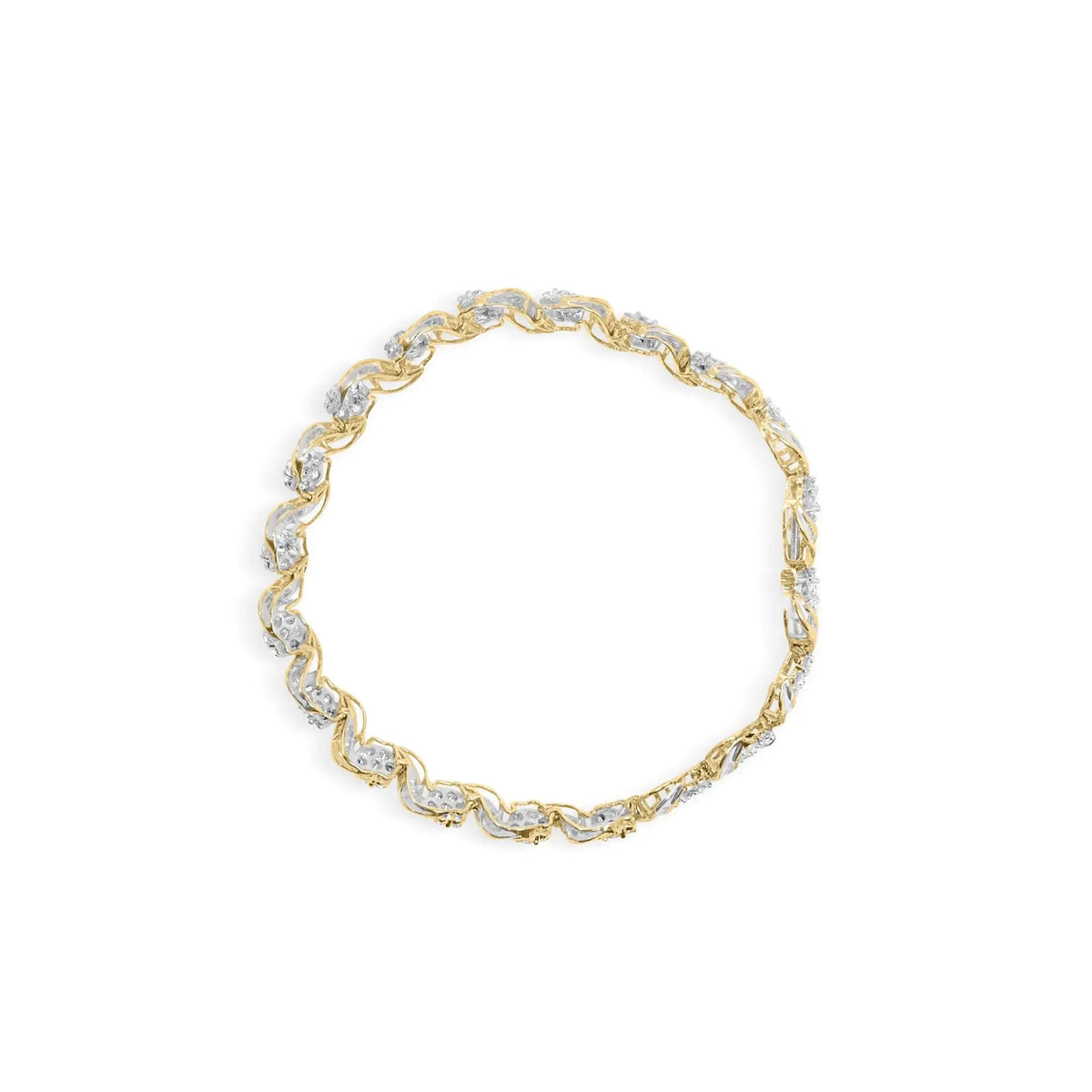 10K Yellow Gold 4.00 Cttw Diamond Floral Design Spiral Link 7.50" Bracelet (I - J Color, I2 - I3 Clarity) - Rieworkes