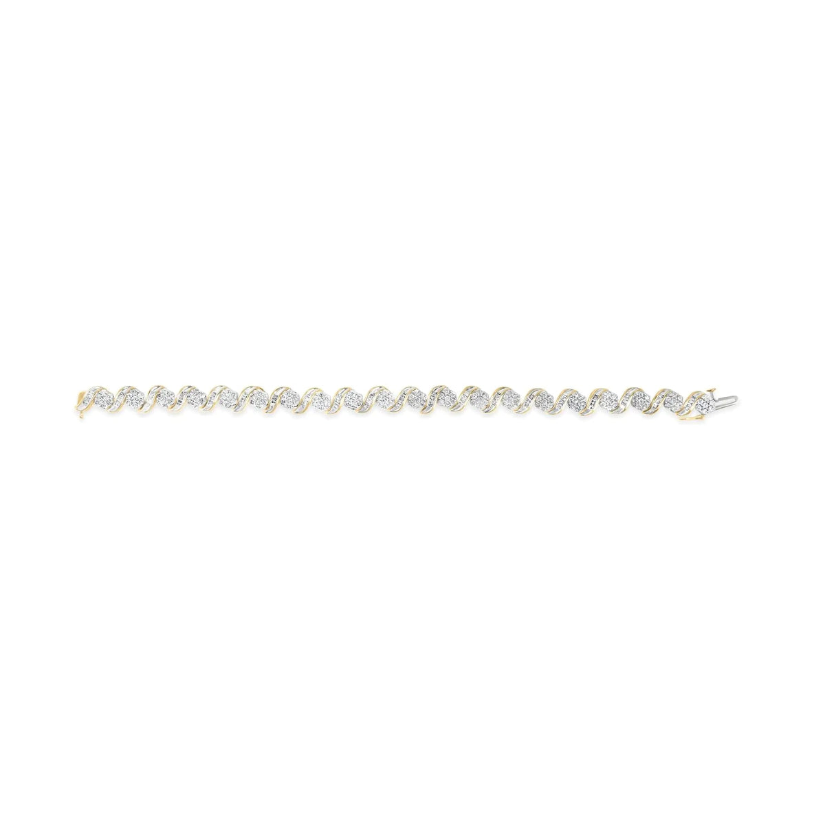 10K Yellow Gold 4.00 Cttw Diamond Floral Design Spiral Link 7.50" Bracelet (I - J Color, I2 - I3 Clarity) - Rieworkes