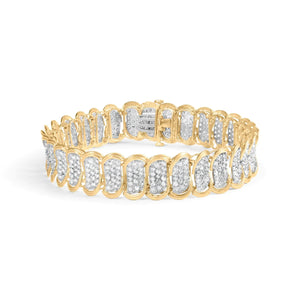 10k Yellow Gold 5.00 Cttw Diamond Oval Banded Link Bracelet (I - J Color, I1 - I2 Clarity) - 7" Inches - Rieworkes