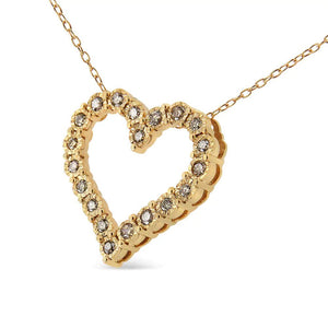 10K Yellow Gold Flashed .925 Sterling Silver 1/2 Cttw Champagne Diamond Miracle Plate Heart Pendant Necklace (K - L Color, I1 - I2 Clarity) - 18" - Rieworkes