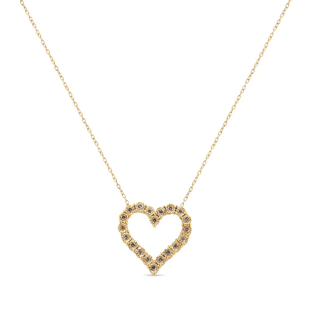 10K Yellow Gold Flashed .925 Sterling Silver 1/2 Cttw Champagne Diamond Miracle Plate Heart Pendant Necklace (K - L Color, I1 - I2 Clarity) - 18&quot; - Rieworkes