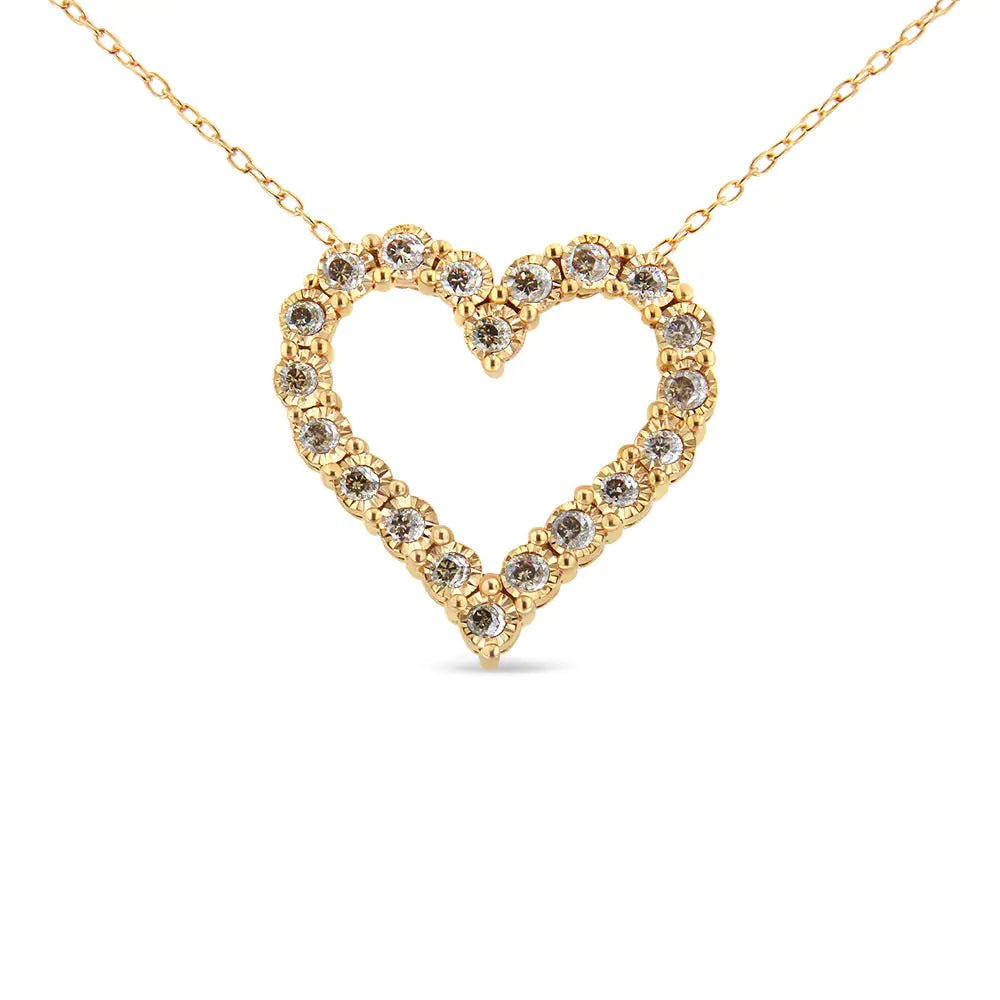 10K Yellow Gold Flashed .925 Sterling Silver 1/2 Cttw Champagne Diamond Miracle Plate Heart Pendant Necklace (K - L Color, I1 - I2 Clarity) - 18&quot; - Rieworkes