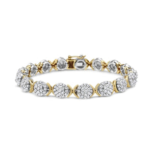 10k Yellow Gold Plated .925 Sterling Silver 5.00 Cttw Lab Grown Round Diamond Cluster Tennis Link Bracelet (G - H Color, VS1 - VS2 Clarity) - 7.25" - Rieworkes