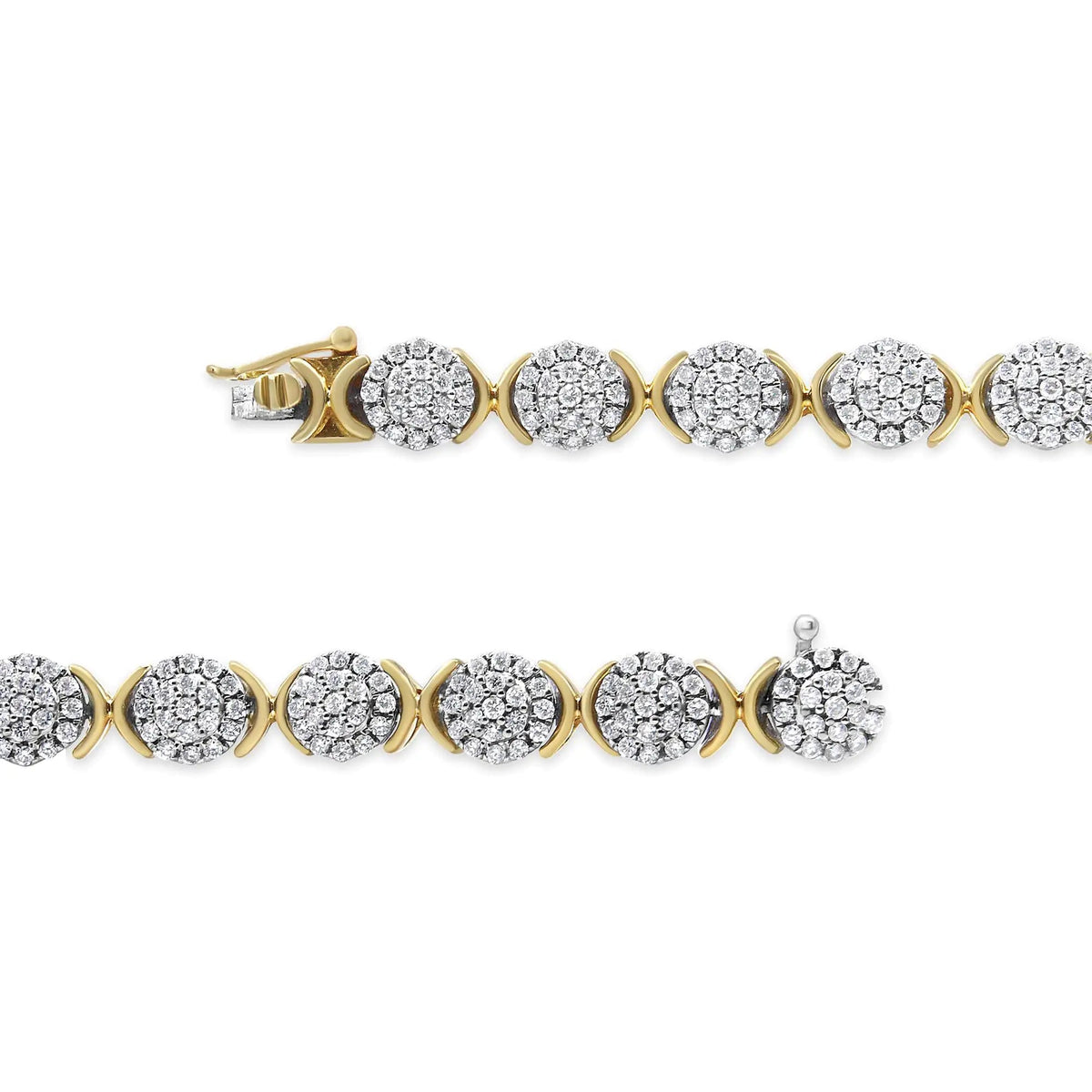 10k Yellow Gold Plated .925 Sterling Silver 5.00 Cttw Lab Grown Round Diamond Cluster Tennis Link Bracelet (G - H Color, VS1 - VS2 Clarity) - 7.25&quot; - Rieworkes