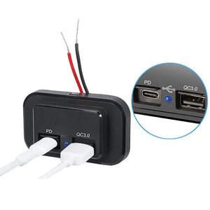12 - 24V 4.8A Dual USB PD QC3.0 Car Boat RV Fast Charger Socket LED Power Outlet - Rieworkes