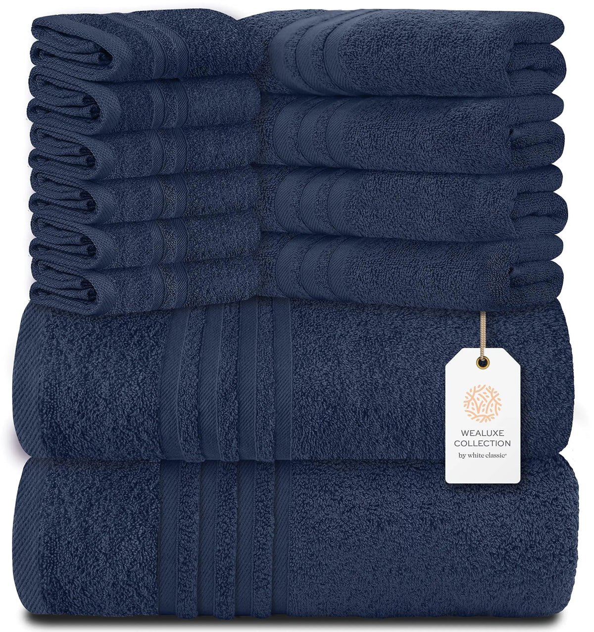 12 Pcs Bath Towel Set for Bathroom Wealuxe Collection 100% Cotton Soft Navy Blue - Rieworkes