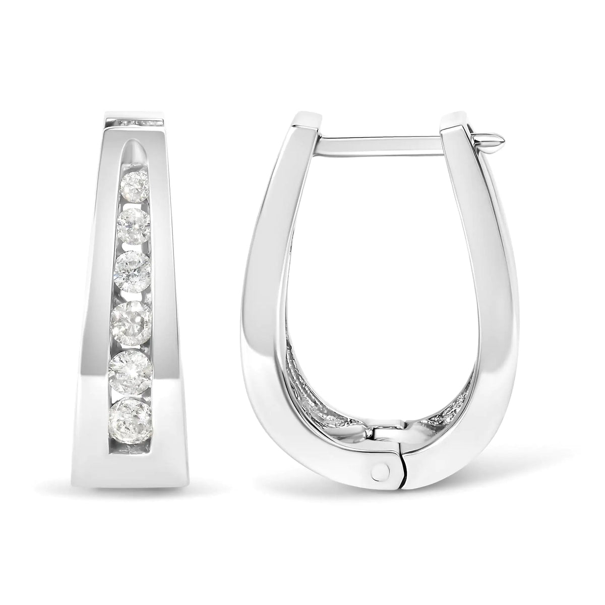 14K Gold 1/4 Cttw Channel - Set Brilliant Round - Cut Diamond Hoop Earrings (H - I Color, I1 - I2 Clarity) - Rieworkes