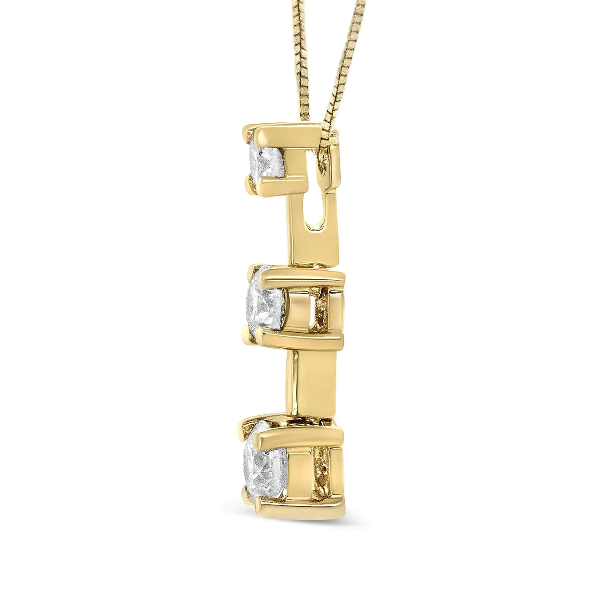 14K Gold Round Diamond Three - Stone Drop Pendant 18&quot; Necklace - (H - I Color, SI1 - SI2 Clarity) - Rieworkes