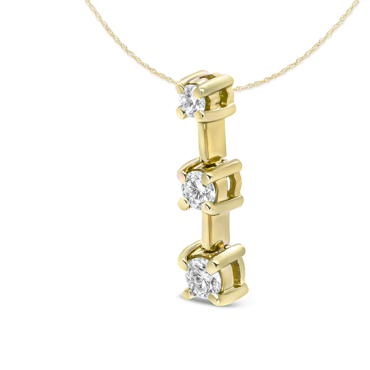 14K Gold Round Diamond Three - Stone Drop Pendant 18&quot; Necklace - (H - I Color, SI1 - SI2 Clarity) - Rieworkes