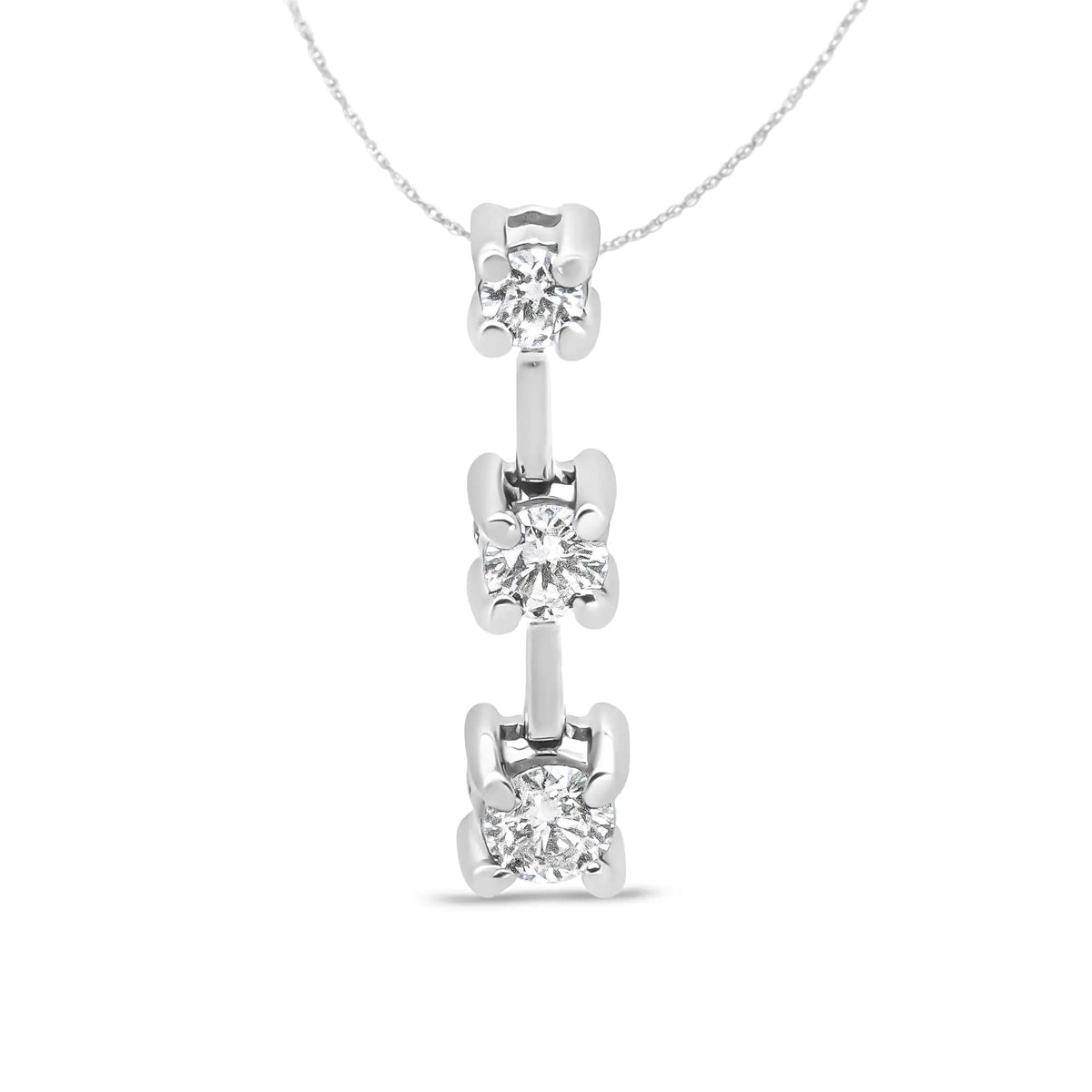 14K Gold Round Diamond Three - Stone Drop Pendant 18&quot; Necklace - (H - I Color, SI1 - SI2 Clarity) - Rieworkes