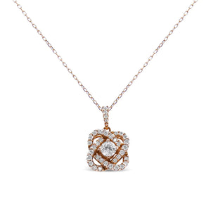 14K Rose Gold 1.00 Cttw Diamond Criss Cross Infinite Swirl "18" Pendant Necklace (H - I Color, SI2 - I1 Clarity) - Rieworkes