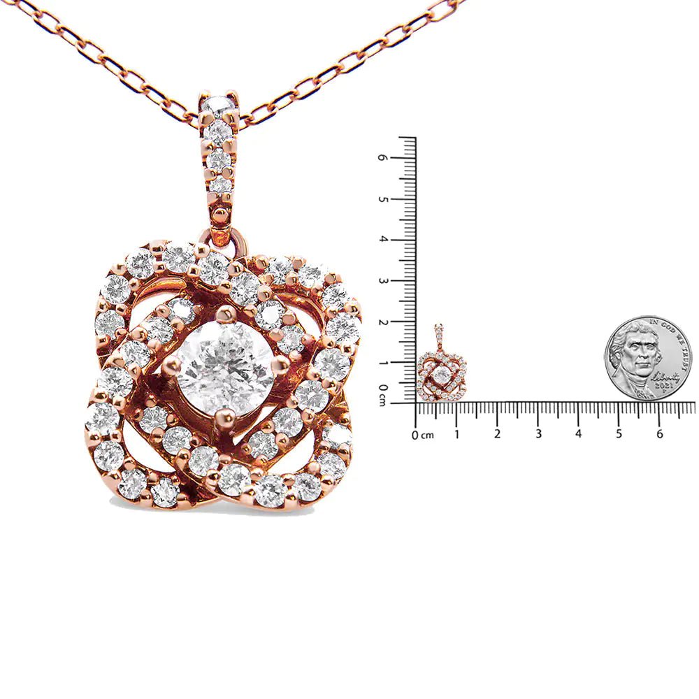 14K Rose Gold 1.00 Cttw Diamond Criss Cross Infinite Swirl &quot;18&quot; Pendant Necklace (H - I Color, SI2 - I1 Clarity) - Rieworkes