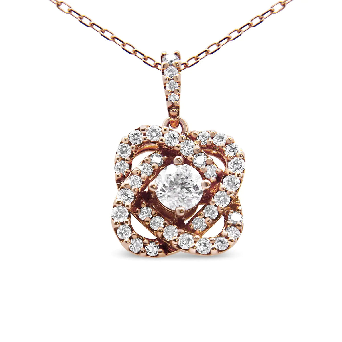 14K Rose Gold 1.00 Cttw Diamond Criss Cross Infinite Swirl &quot;18&quot; Pendant Necklace (H - I Color, SI2 - I1 Clarity) - Rieworkes