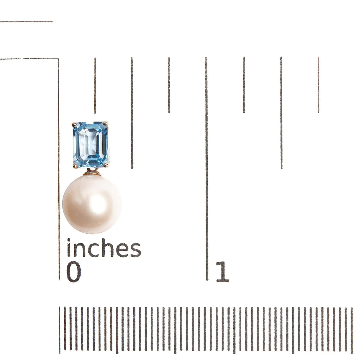 14K Rose Gold 10MM Cultured Freshwater Pearl and 8x6mm Octagon Swiss Blue Topaz Drop Earrings - Rieworkes