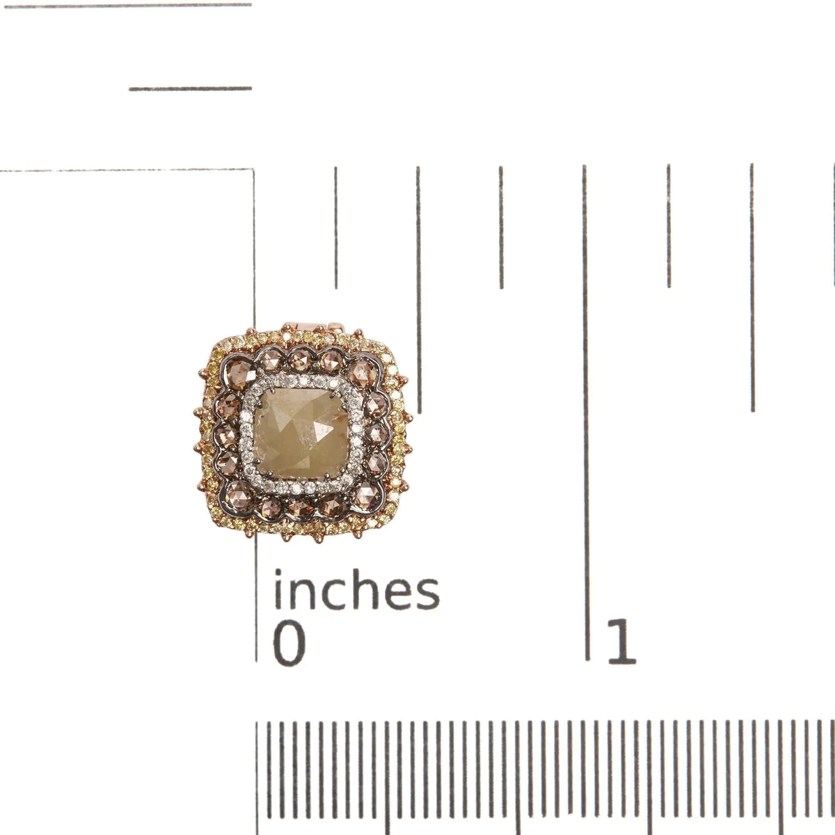 14K Rose Gold 5 7/8 Cttw Fancy Color Rose Cut Diamond Cushion Shape Triple Halo Stud Earring (Fancy Color, I2 - I3 Clarity) - Rieworkes