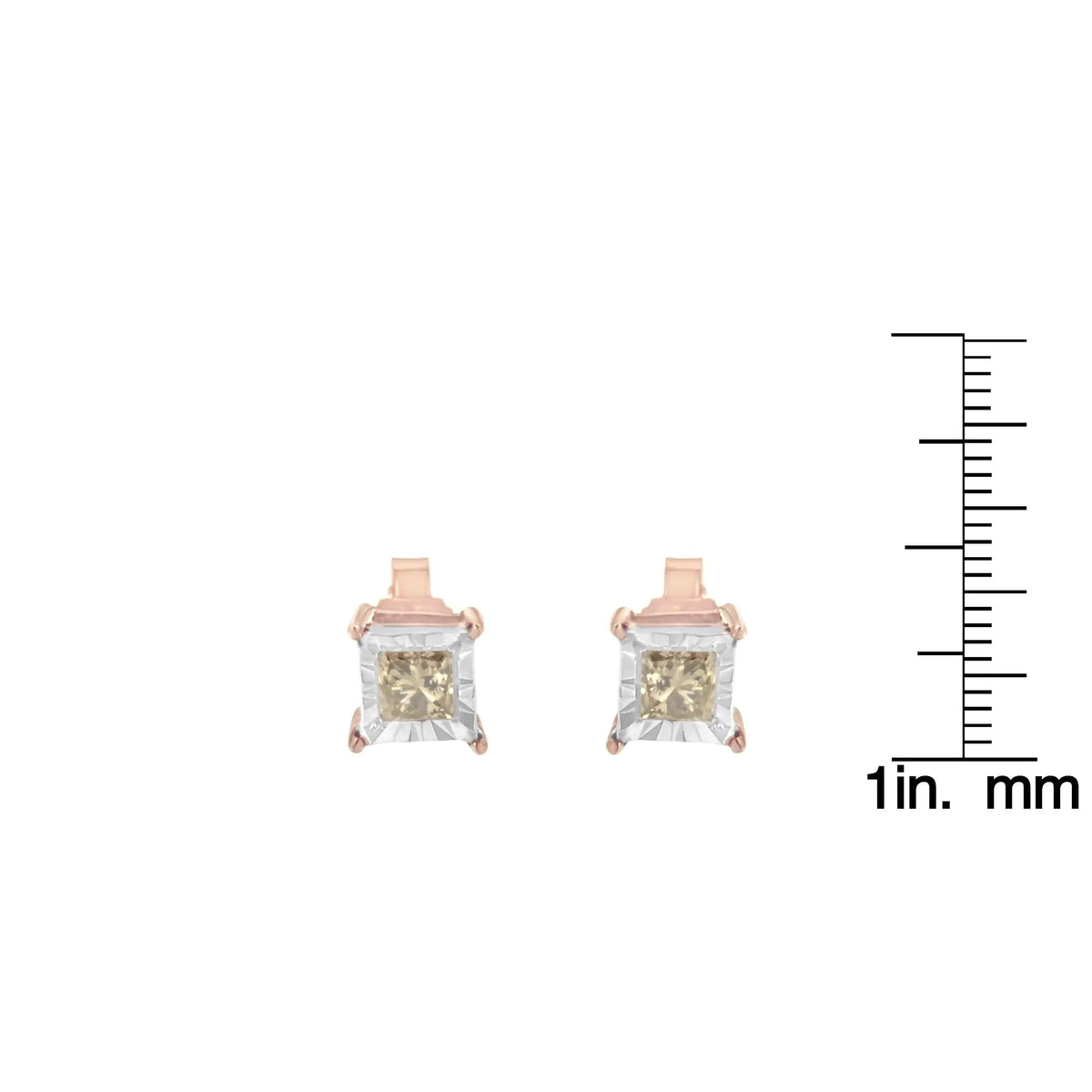 14K Rose Gold Plated Two - Tone .925 Sterling Silver 1/2 Cttw Princess - Cut Square Diamond Solitaire Miracle - Plate Stud Earrings (K - L Color, I2 - I3 Clarity) - Rieworkes