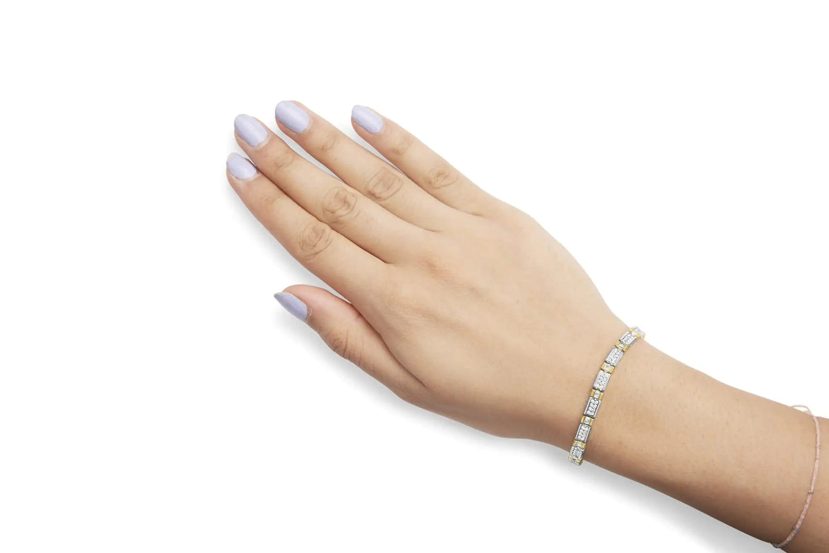 14k Two - Tone 2.00 Cttw Round - Cut and Baguette - Cut Diamond Bar Link 7&quot; Bracelet (I - J Color, SI2 - I1 Clarity) - Rieworkes