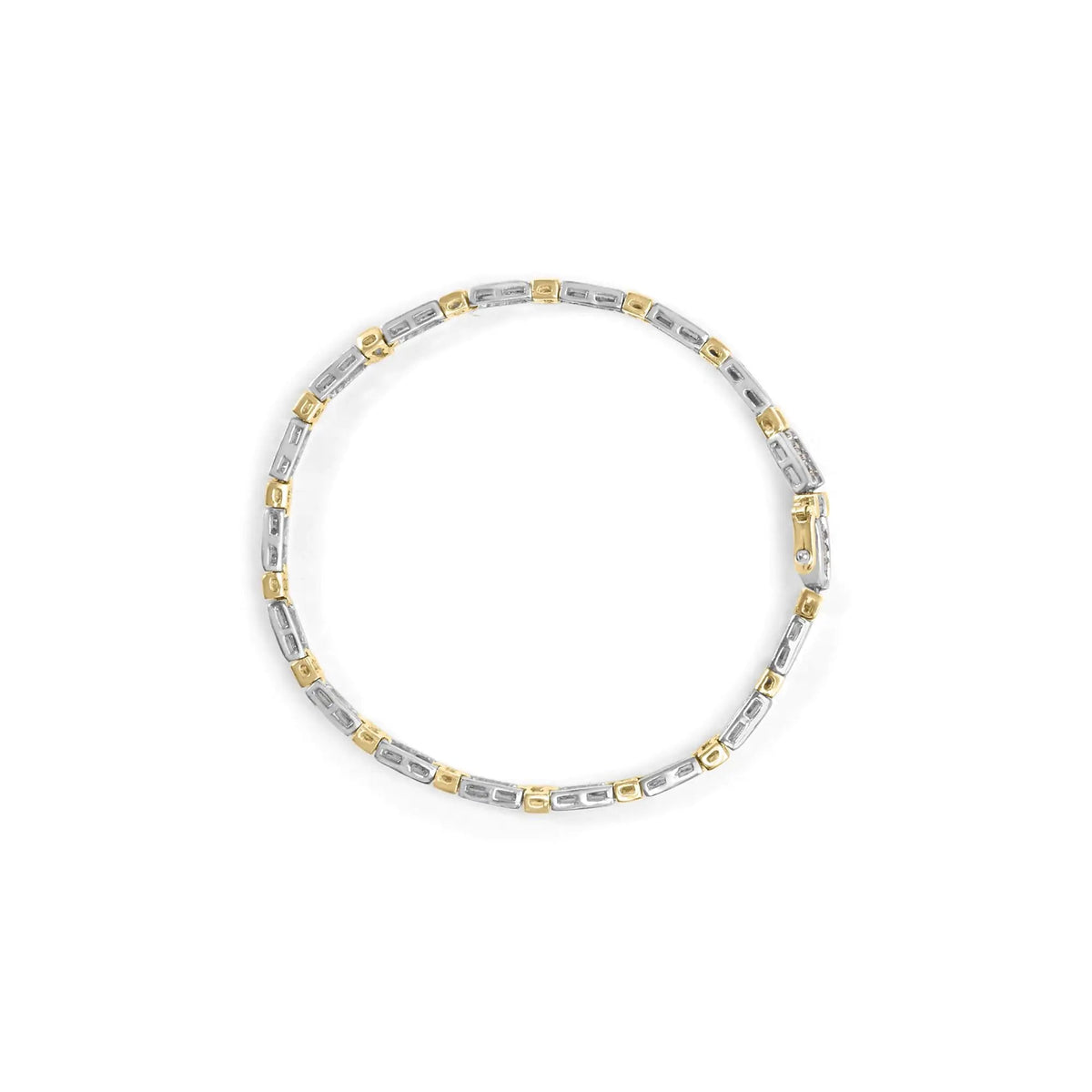 14k Two - Tone 2.00 Cttw Round - Cut and Baguette - Cut Diamond Bar Link 7&quot; Bracelet (I - J Color, SI2 - I1 Clarity) - Rieworkes