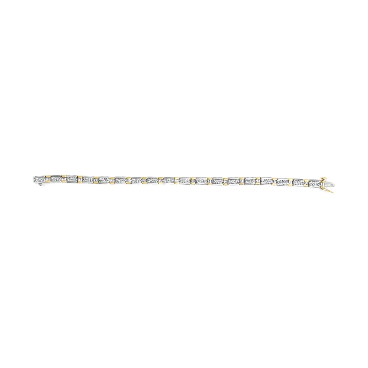 14k Two - Tone 2.00 Cttw Round - Cut and Baguette - Cut Diamond Bar Link 7&quot; Bracelet (I - J Color, SI2 - I1 Clarity) - Rieworkes