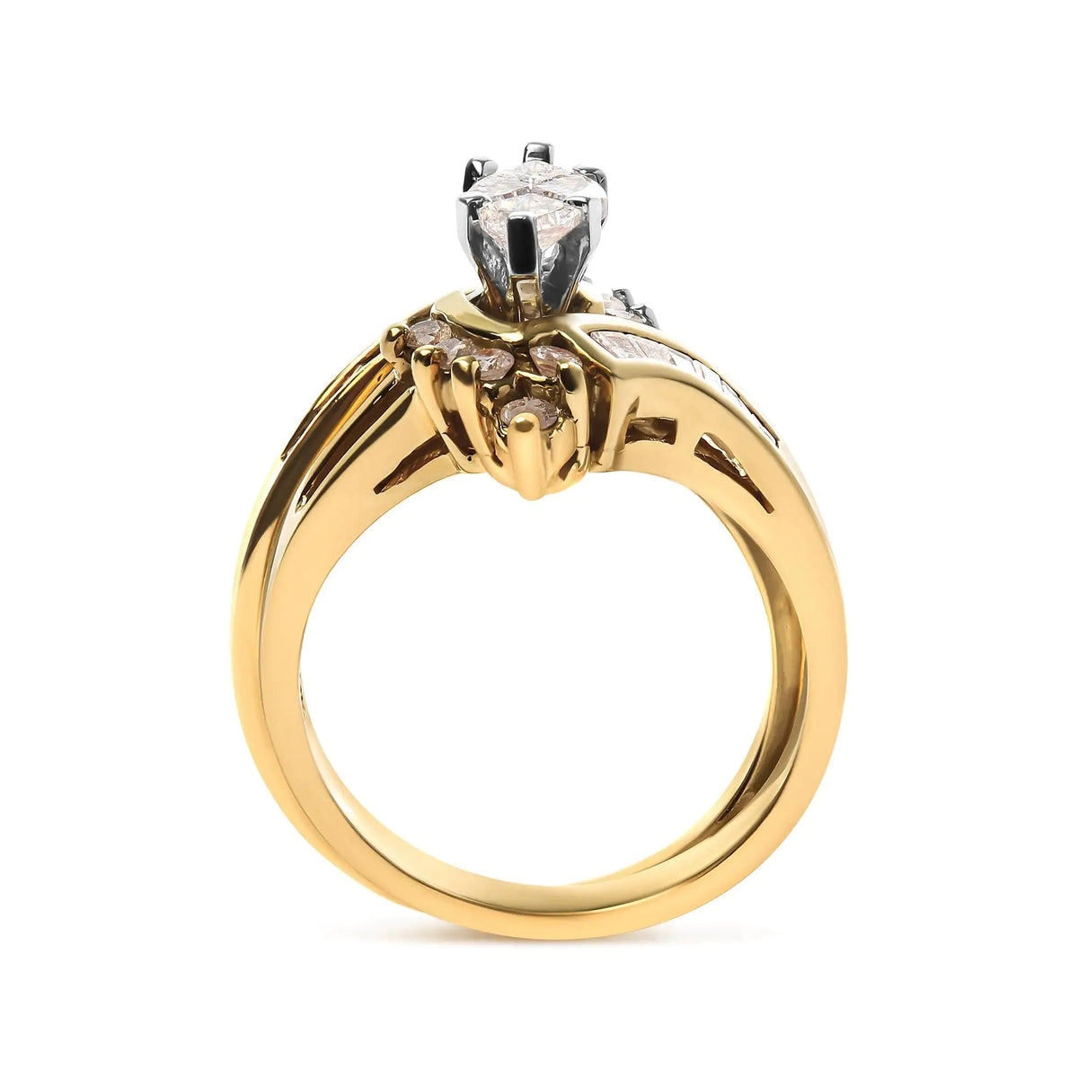 14K Two Tone 3/4 Cttw Diamond Engagement Ring Set (H - I Color, SI1 - SI2 Clarity) - Rieworkes