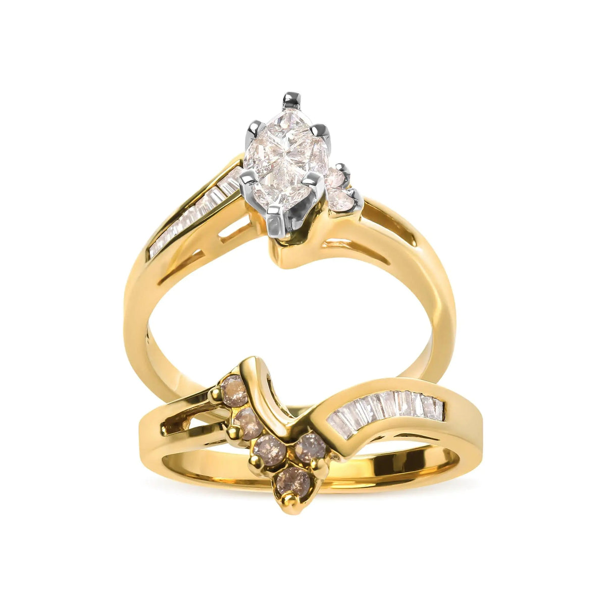 14K Two Tone 3/4 Cttw Diamond Engagement Ring Set (H - I Color, SI1 - SI2 Clarity) - Rieworkes